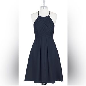 New Azazie Adriana Dark Navy Blue Keyhole Back Shift Length Bridesmaid Dress